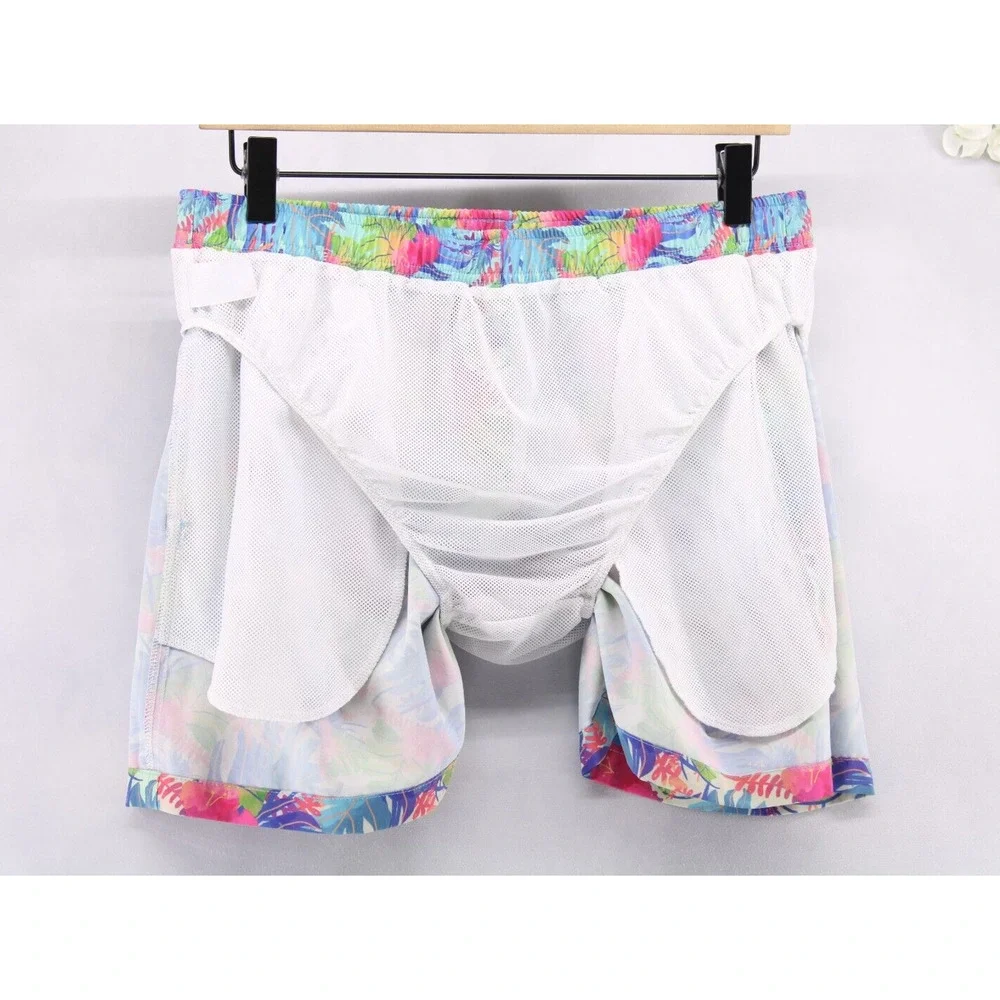 Bermies Swim Trunks Men's Multi Color Mesh Lined Drawstring Pockets Sz M